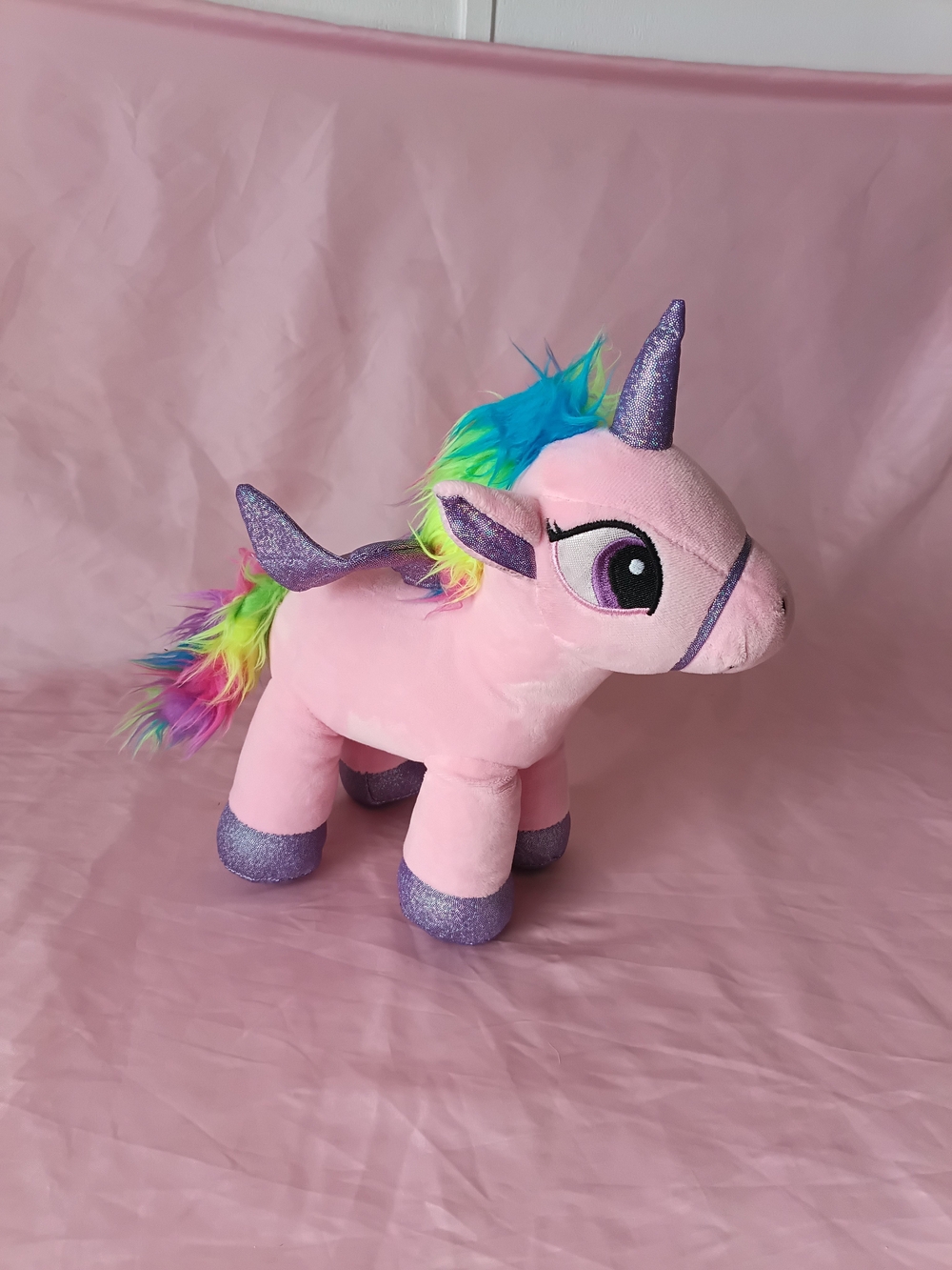 Plush Pink Rainbow Mane Unicorn Stuffed Animal